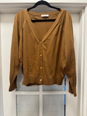 Dorothee Schumacher Camel V-Neck Cotton Knit Cardigan (Fits M/L)